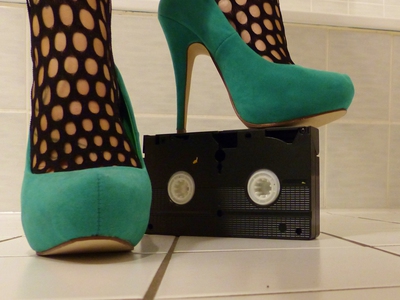 Crushing Vhs Cassetts With High High-heeled shoes And Nylons